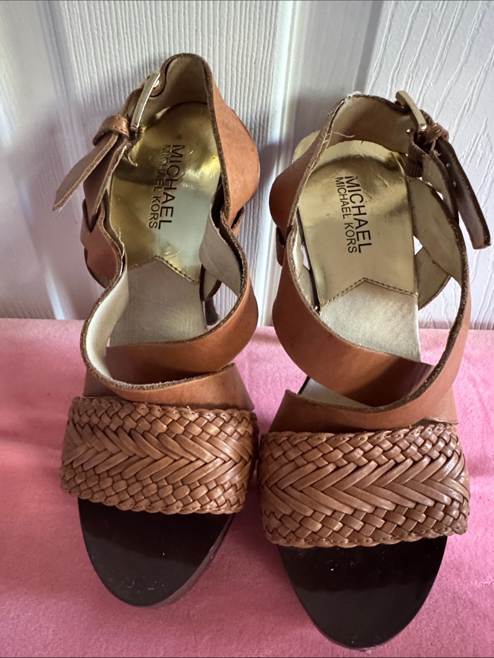 Michael Kors Tan Braided Platform Wedge Sandals